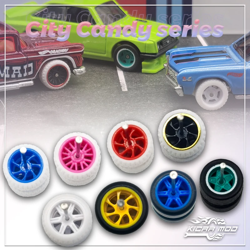 1/64  Kickcar Color Wheels(5sets) City Candy series Rubber Tires Spoke Detail-up Modified Kit for 1:64 Hotwheels Model Car Toy