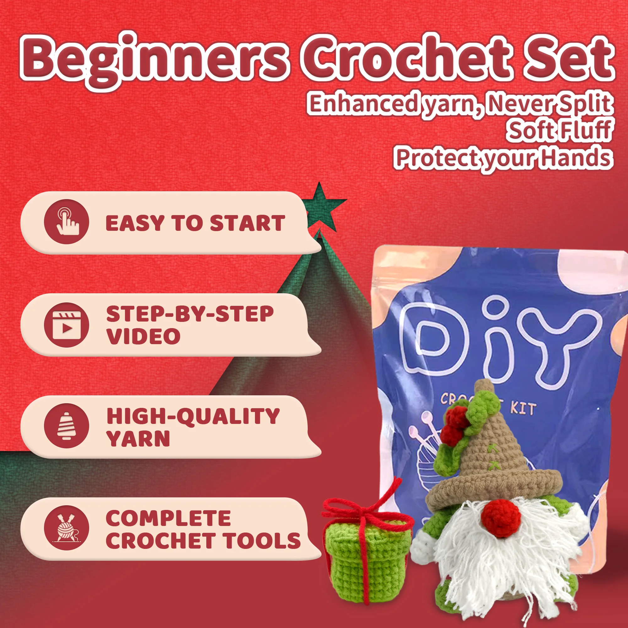 YAMAXIN 2PC Christmas Themed Crochet Kit for Beginners Easy Craft Tool Set Knitting Arts And Crafts Project view 4