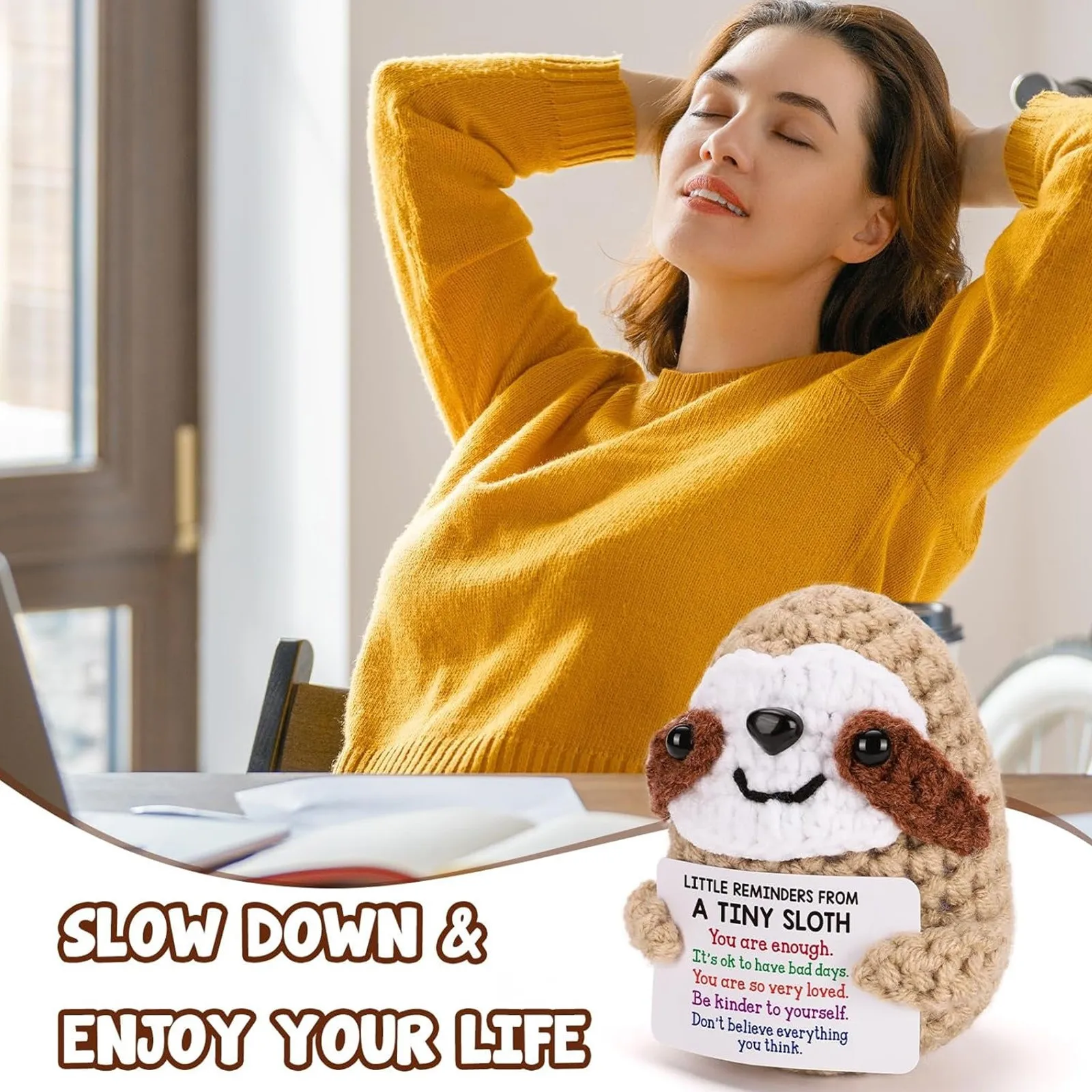 

Positive Crochet Doll with Affirmation Card Funny Handmade Creative Gift Ornaments DIY Crochet Kit with Yarn for Birthday Decor