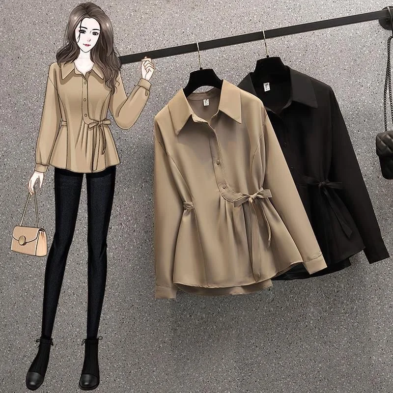 

Women's Long Sleeve Shirt Spring Autumn New Design plus Size Elegant Fashionable Commute Style Loose Fit Anti-Stain Polyester
