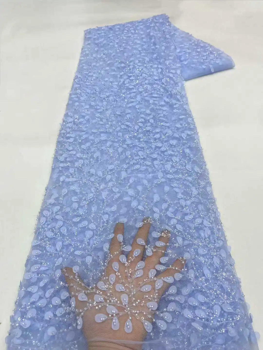 African Nigerian Groom 3D Lace Fabric With Sequin High-End Luxury Embeoidery Heavy Lace Fabric Nigerian For Wedding Dress Party