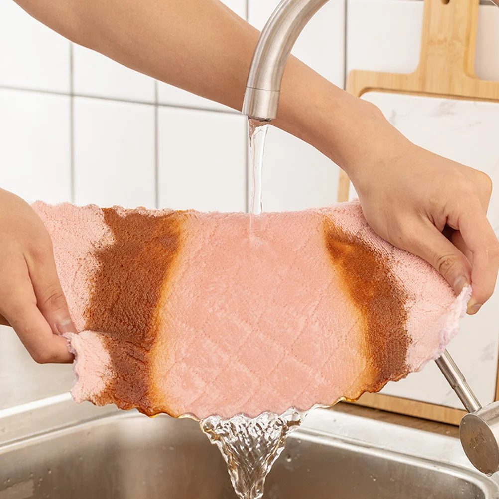

10pcs Water Absorption Dish Cloth Coral Fleece Kitchen Cleaning Cloth Durable Thickened Lint Free Fast Drying Dual Sided