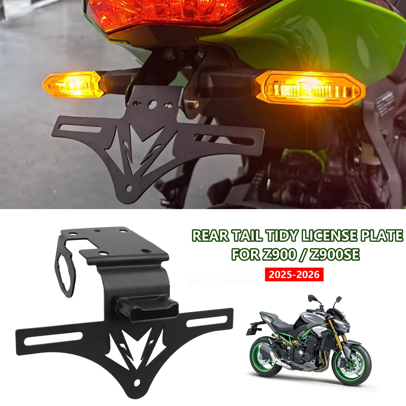 

Integrated Light Design, Sporty Short Tail Modified Style, Rear License Plate Bracket Holder For Kawasaki Z900 SE 2025-2026