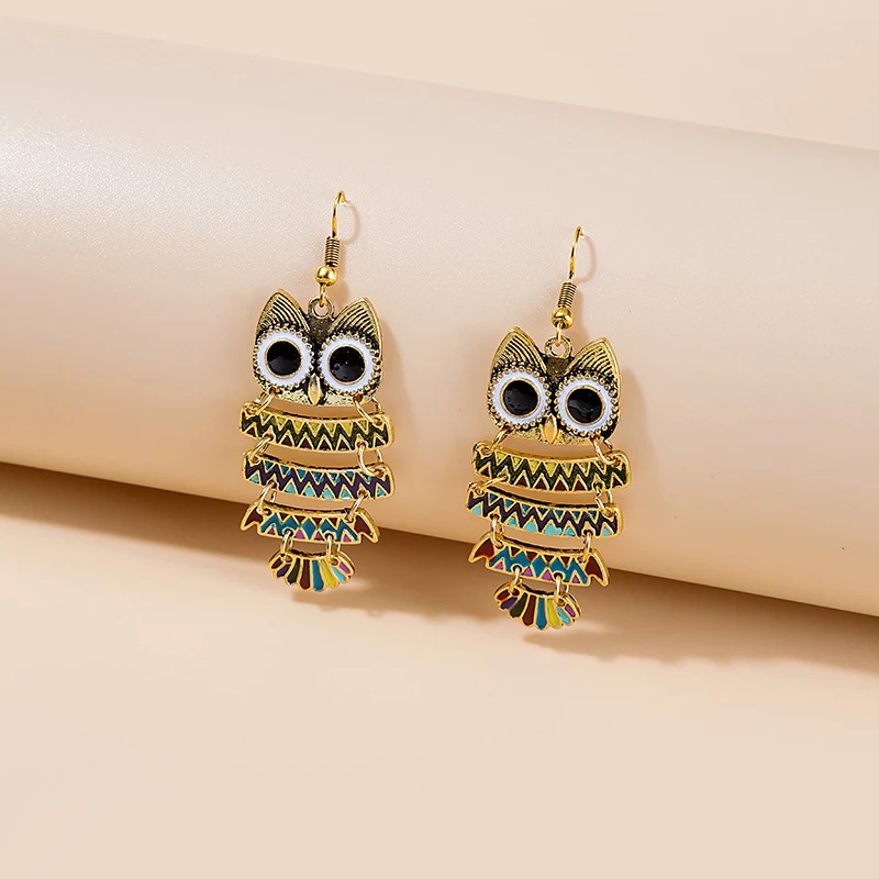 Metal Owl Multi Colors Enamel Hook Earrings For Women Vintage Classic New Styles Fashion Jewelry Wholesale Accessories 2023696