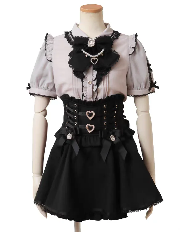 Japanese Mine Style Mass-produced Liz Lolita Shirt Bow Chain Heart Pendant Single-breasted Sweet Cute Versatile Blouse Top Women