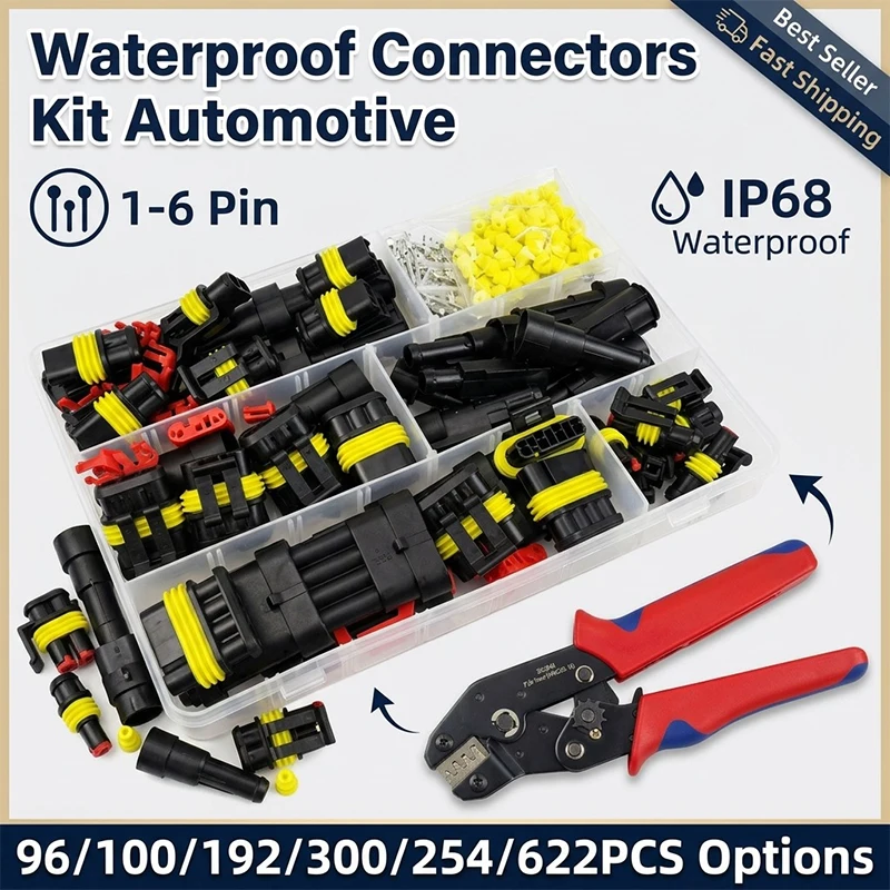 100PCS Waterproof Automotive Wire Quick Connector Kit Electrical Seal Socket 1-6Pin Plug Multi Way Auto Wiring Harness Terminals