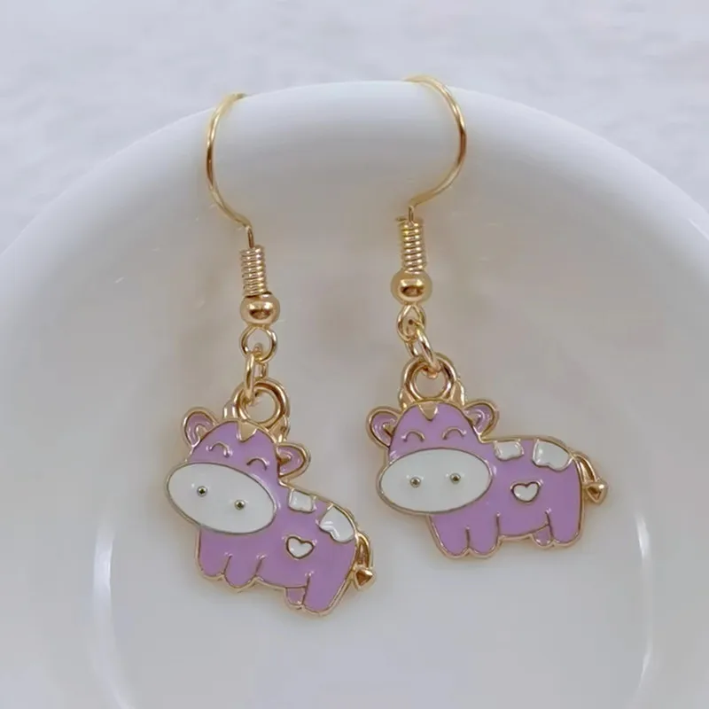 Cartoon Animal Cow Drop Earrings for Women Multi-style Enamel Dangle Earrings Cute Milk Cattle Charm Earrings  Jewelry Wholesale