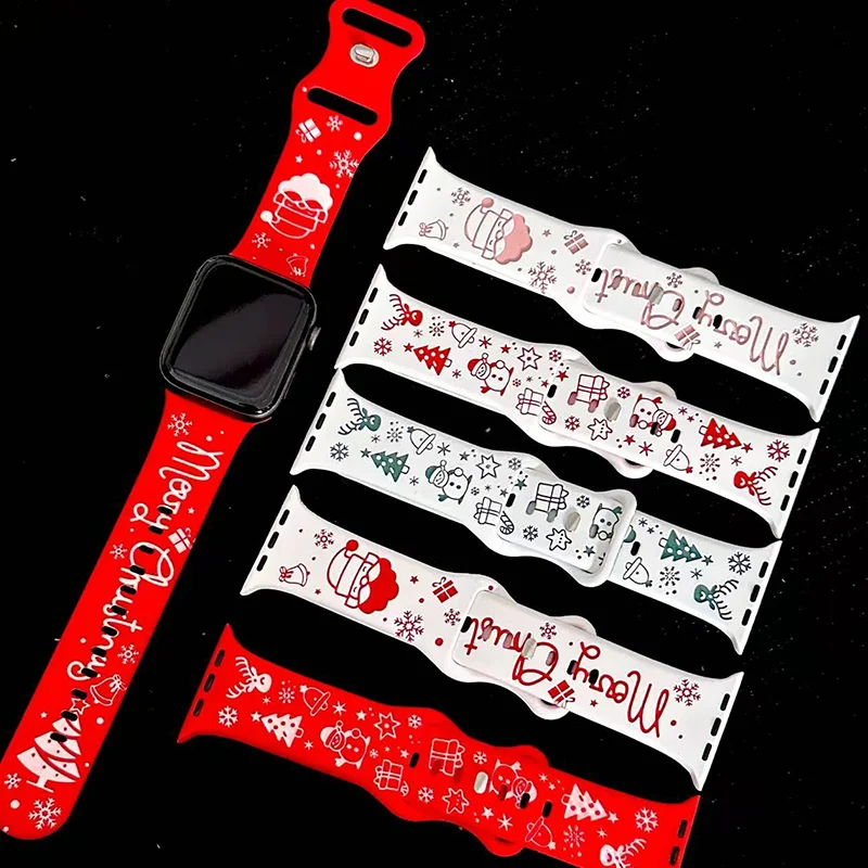 Christmas Carved Silicone Replacement Band For Apple Watch Series 11 10 9 8 7 6 5 SE Ultra Fits 49-38mm Double Pin Durable Men