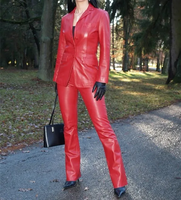 

Sexy Rubber Uniform Latex Red Top and Trousers Suit Size XXS-XXL