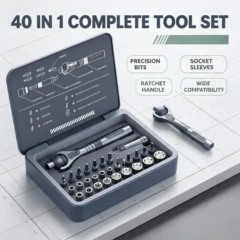 DUKA RS2 Ratchet Screwdriver Set Magnetic Wrench Semi-automatic Storage 40in 1 Multi-purpose Sleeve Toolbox for Mobile Phone