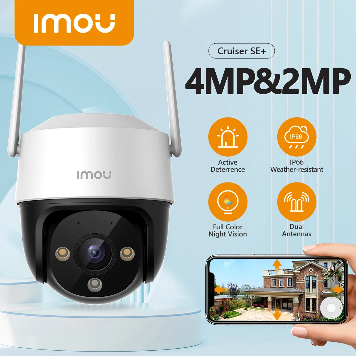 IMOU Cruiser SE+ 4MP Outdoor Wi-Fi Camera IP66 Weatherproof Camera 8X Digital Zoom Night Vision AI Human Detection Camera