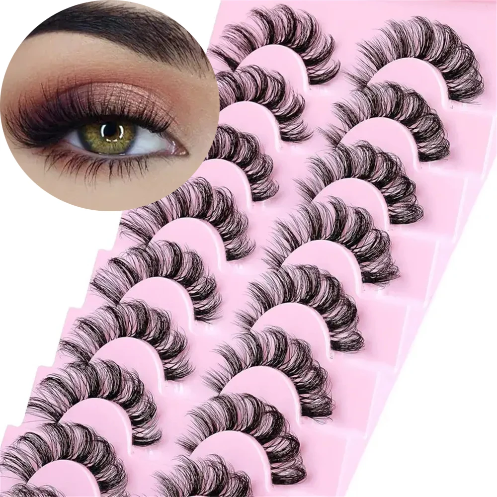 豪華な透明ステムつけまつげ9ペア - 自然な外観、Dカール、低刺激性、ドラマチックなまつげを演出