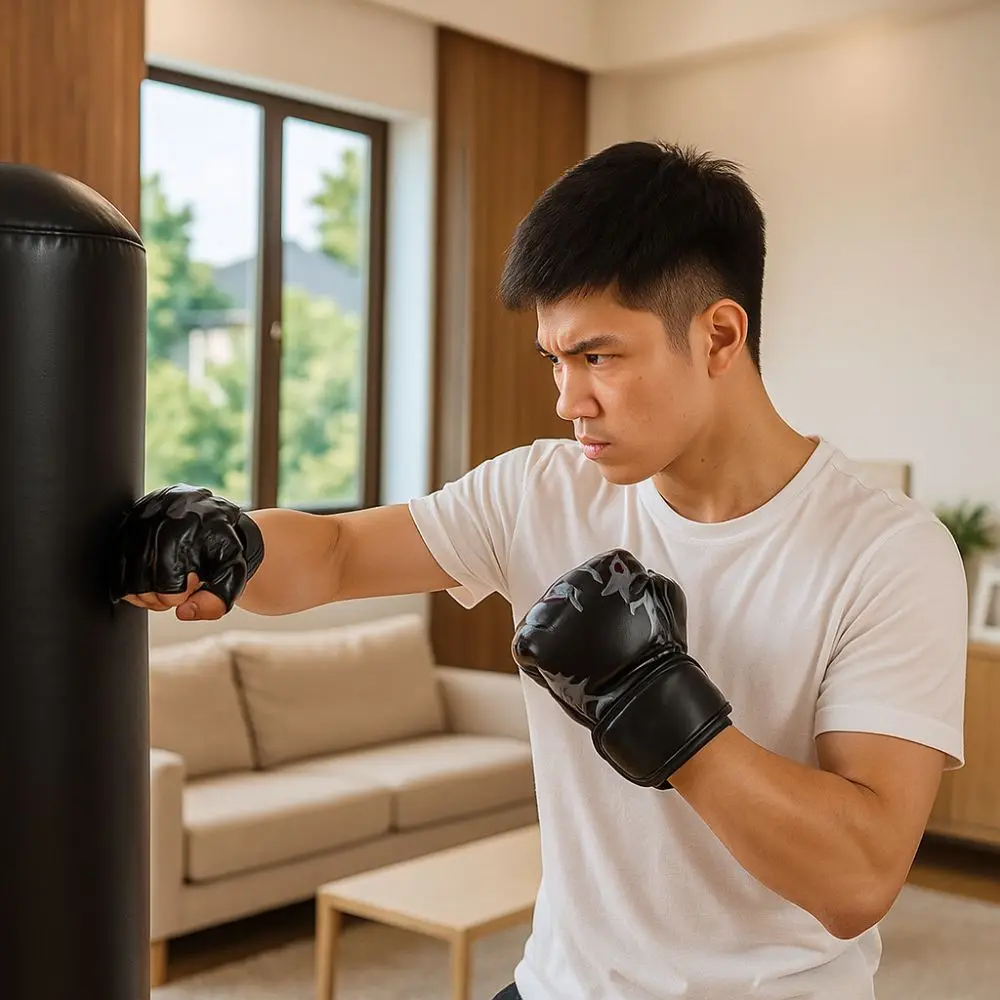 قفازات الملاكمة المهنية رشاقته الحشو ارتداء قفازات القتال مقاومة نصف اصبع اللكم قفازات ممارسة ساندا #4