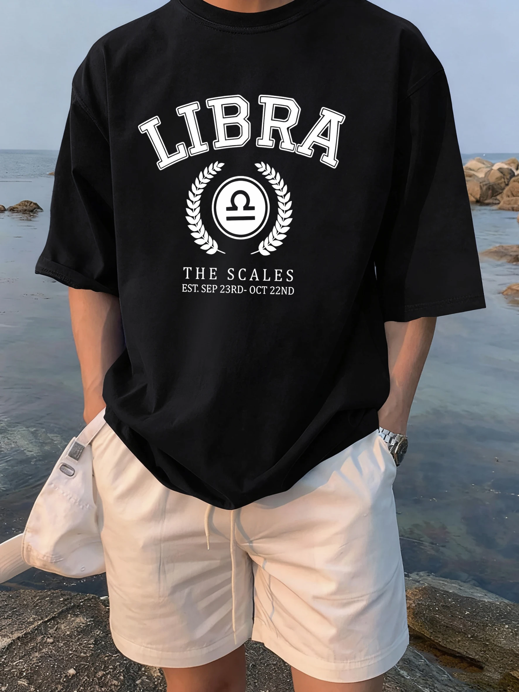 Libra The Scales Print 13-Farben-T-Shirt für Herren, Baumwolle, atmungsaktiv, Tops, Sommer, Straßenkleidung, Basics, bequemes T-Shirt, lässiges weiches T-Shirt