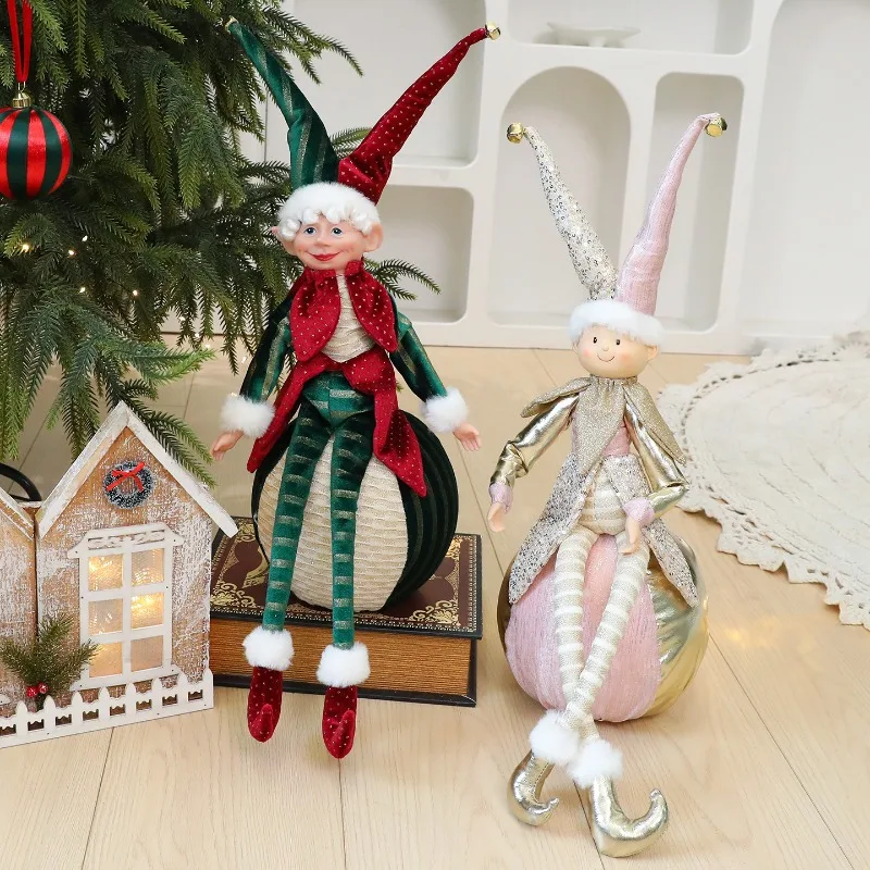 Christmas Elf Doll Christmas Ball Clown Standing Doll Christmas Elf Figures Set New Year Ornament Christmas Decoration for Home