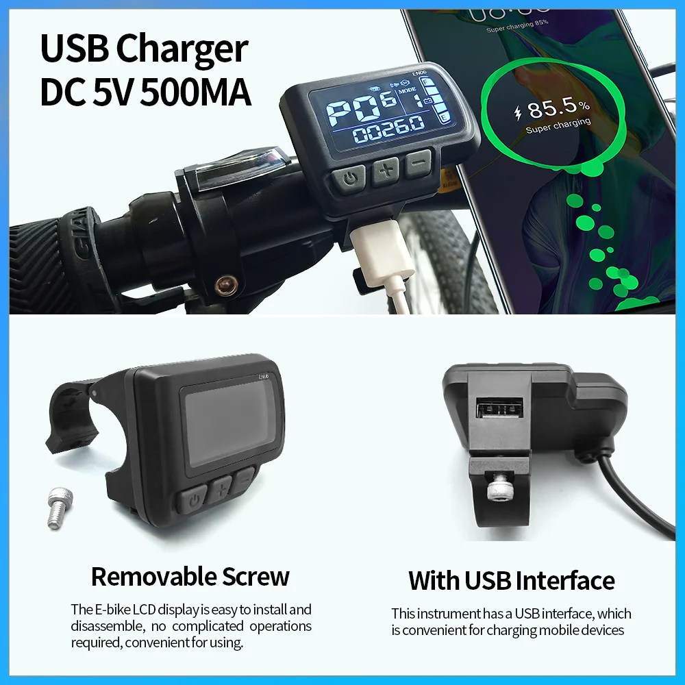 JN EN06 Communication Protocol No.2 Electric Bicycle LCD Display Instrument with USB Interface Mountain Bike Scooter Waterproof image 3