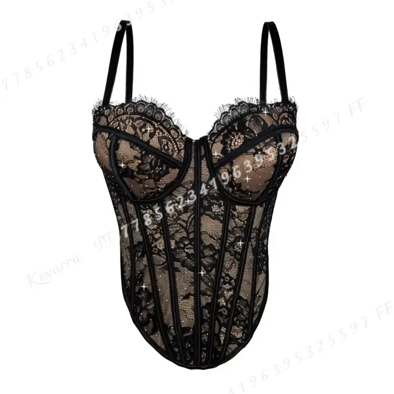 Sexy Lace Edge Black White Vest Style Corset Tops for Women Underwear Body Shaping Bra Gathering Tube Top