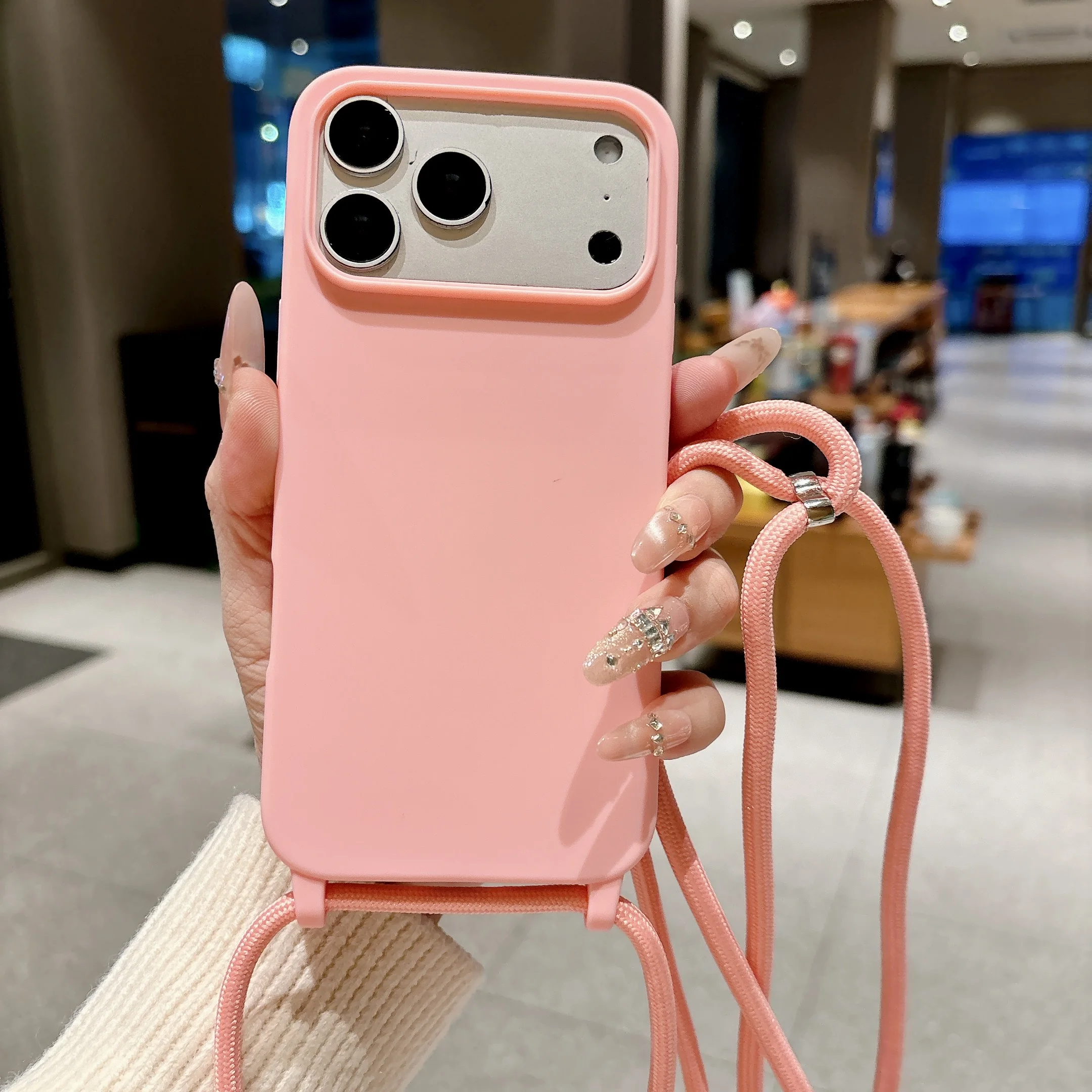 Adjustable Crossbody Shoulder Phone Case For iPhone 13 12 Mini 11 Pro XS Max X XR 8 7 6 Plus Matte Candy Color Silicone Cover view 2