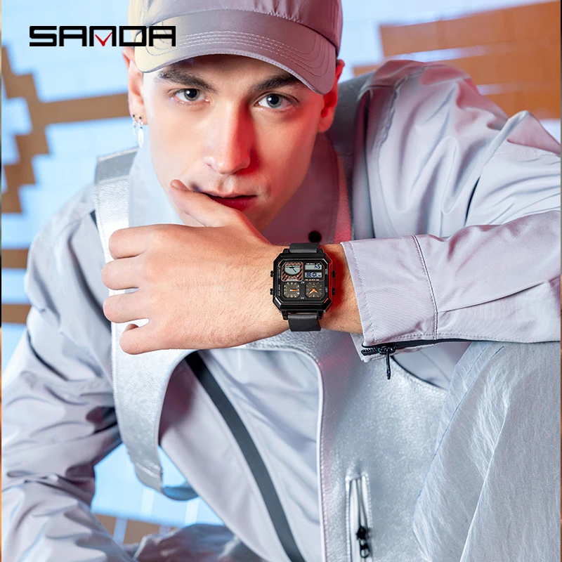 SANDA 6210 Fashion Electronic Watch Student Multifunction Smart Thermometer Luminous Date Outdoor Sports Digital Wristwatch Gift