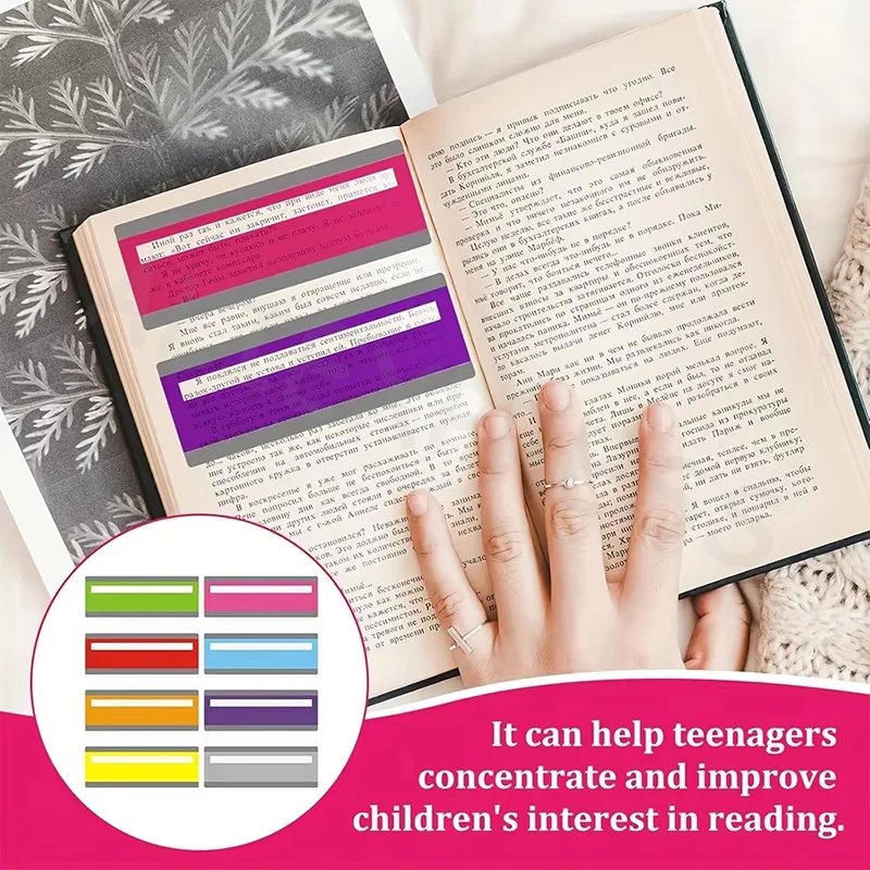 8Pcs Large Guided Reading Strips Multicolor Highlight Overlays Reading Tracking Rulers Bookmarks for Dyslexics