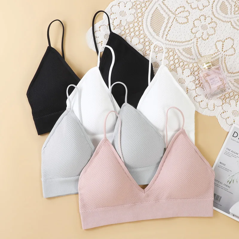 V-Neck Women Bras Sexy Seamless Bralette Padded Bra Top Striped Tube Tops Female Sport Underwear New