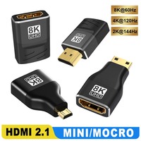 HDMI2.1 Cable Adapter Mini/Micro HDMI to HDMI 2.1 Converter 48Gpbs 8K60HZ 4K120HZ/144hz Female TO Female Converter for HDTV PS5