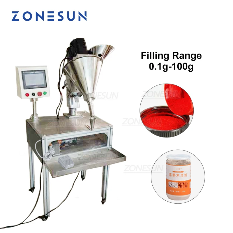 ZONESUN 0.1g-100g Semi-automatic Milk Granule Matcha Grain Powder Quantitative Trace Filling Machine Vial Bottle Filler Packing