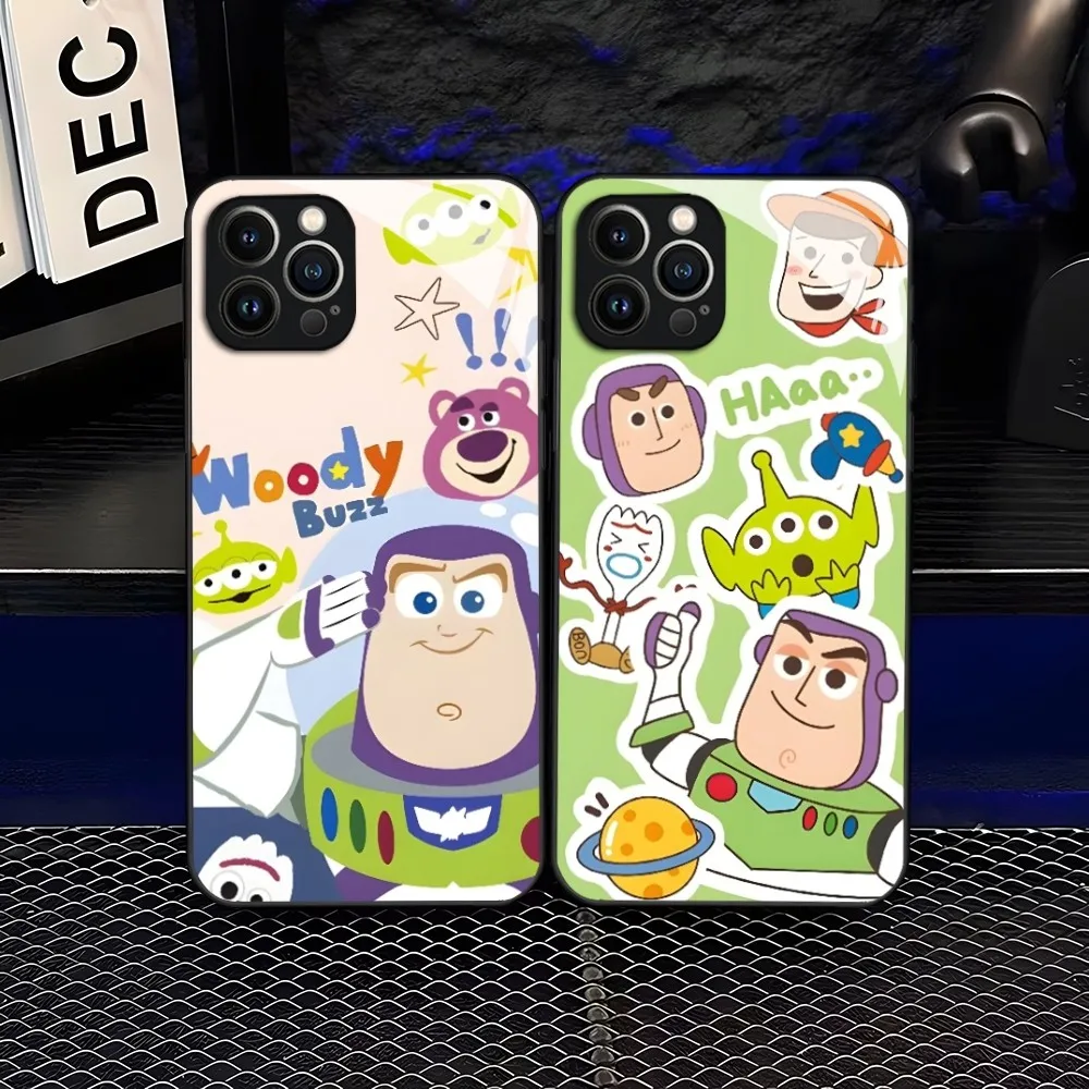 Disney T-Toy Story Phone Case for iPhone 14 Pro Max 15 Pro 12 11 13 Mini X XR XS 8 7 6 Plus SE Tempered Glass Back Cover