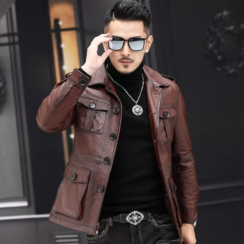 2025 new arrival winter 90% white duck down natural genuine leather casual jackets men,cow leather coat ,Plus-size S-5XL  AL006