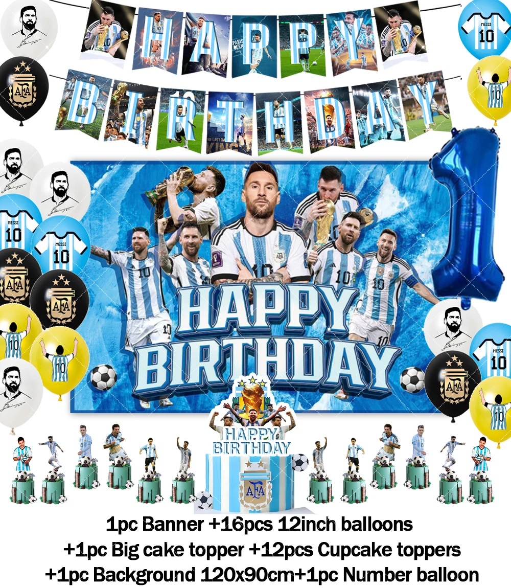 Fußballspieler Argentinien-Leo-Messi-Thema Fans Geburtstag Party Banner Hintergrund Kuchen Topper Nummer Ballon Dekor Requisiten Kinder Geschenk