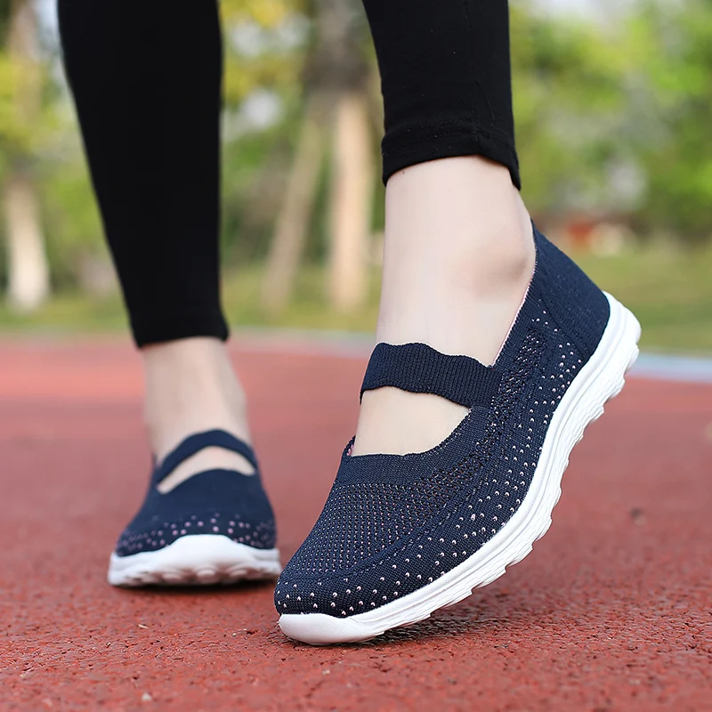 STRONGSHEN Women Casual Flat Shoes Zapatos De Mujer Fashion Breathable Mesh Slip on Shoes Women Outdoor Light Walking Shoes