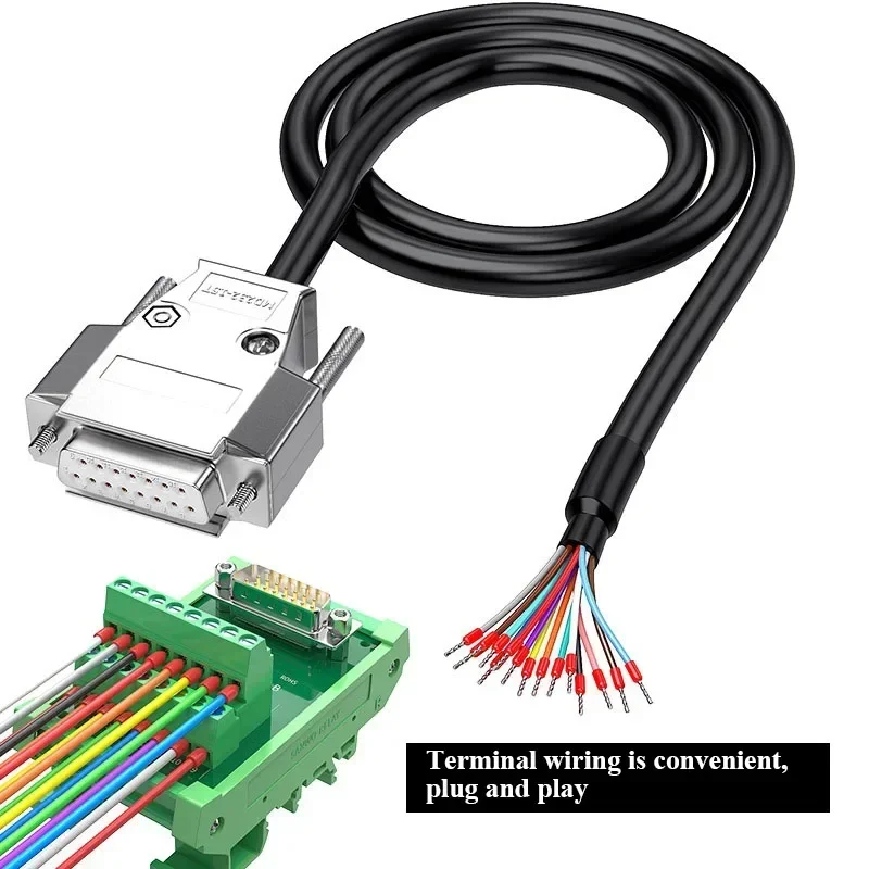 Industrial DB9/15/25/37 Serial Port Cable 9/15/25/37Pin Male Female Connector Line with Terminal Shielded DB15/9 RS232 Plug Wire