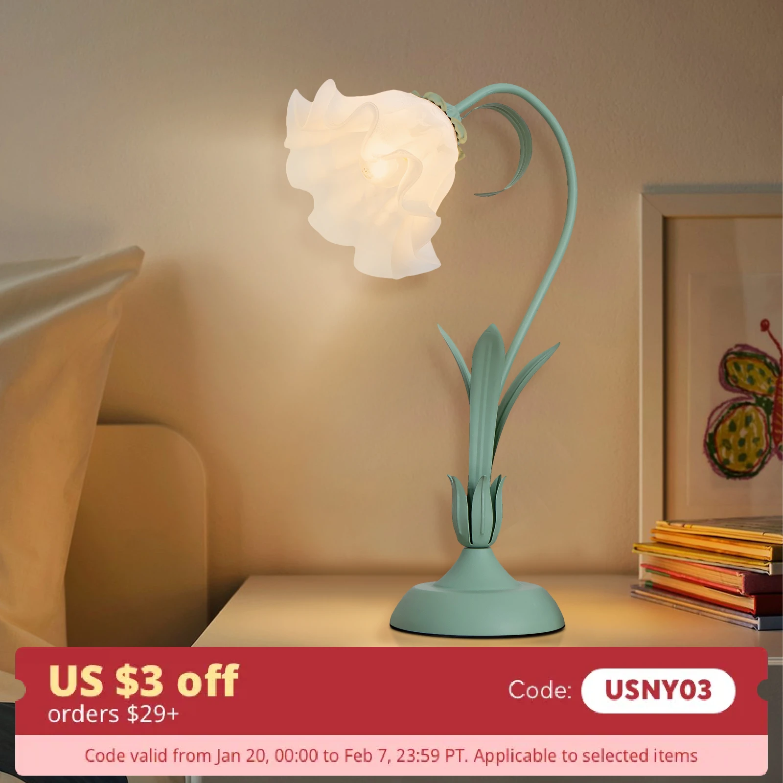 

Romantic Flower Desk Lamp Table Desk Reading Light Retro Atmosphere Sense Bedside Table Lights for Home Bedroom