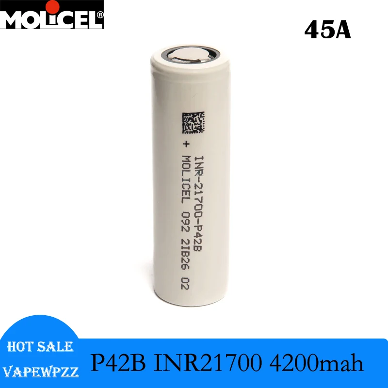 

10pcs/Lot Original Molicel INR21700-P42B Battery 3.6V 4200mAh Rechargable Batteries 45A INR21700 Cells Low Resistance Moli P42B