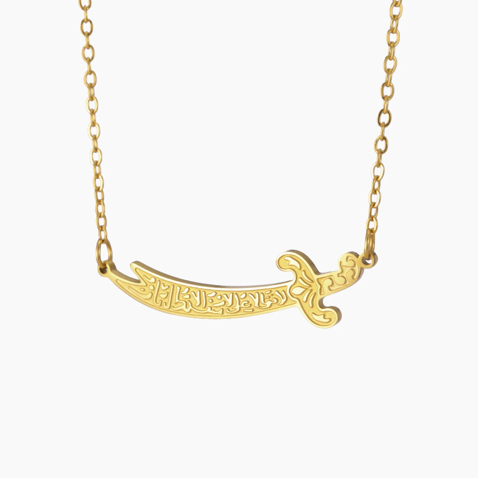 Kkjoy Islamischer Schwert-Anhänger, Edelstahl, muslimische Halsketten, religiöser Schmuck, Geschenk für Männer und Frauen – Detail 1