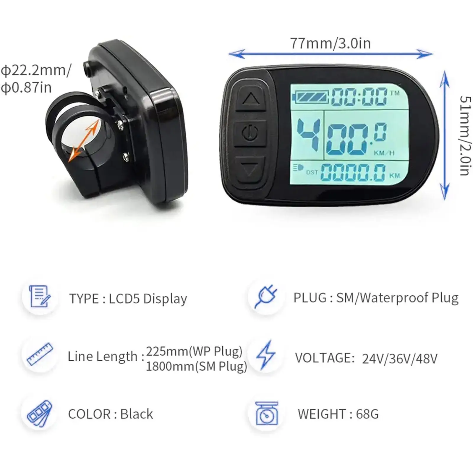 Ebike 24v 36v 48v Intelligent Kt Lcd Lcd5 Ktlcd5 Control Parts Bike Controller Kt Panel Display Electric Bicycle E0d5