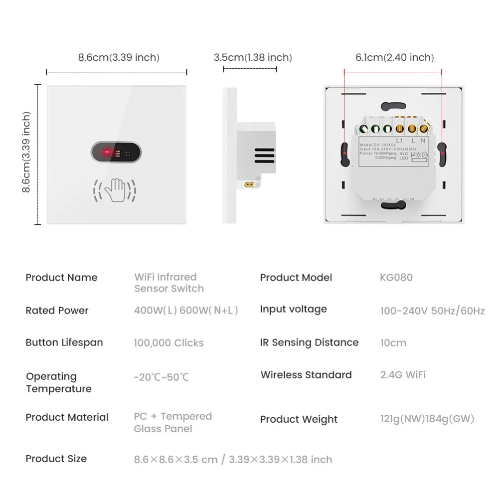 Smart WiFi Infrared Gesture Switch Hand Wave Touchless Control For Smart Life App Voice Assistant Home Lighting Wall Panel
