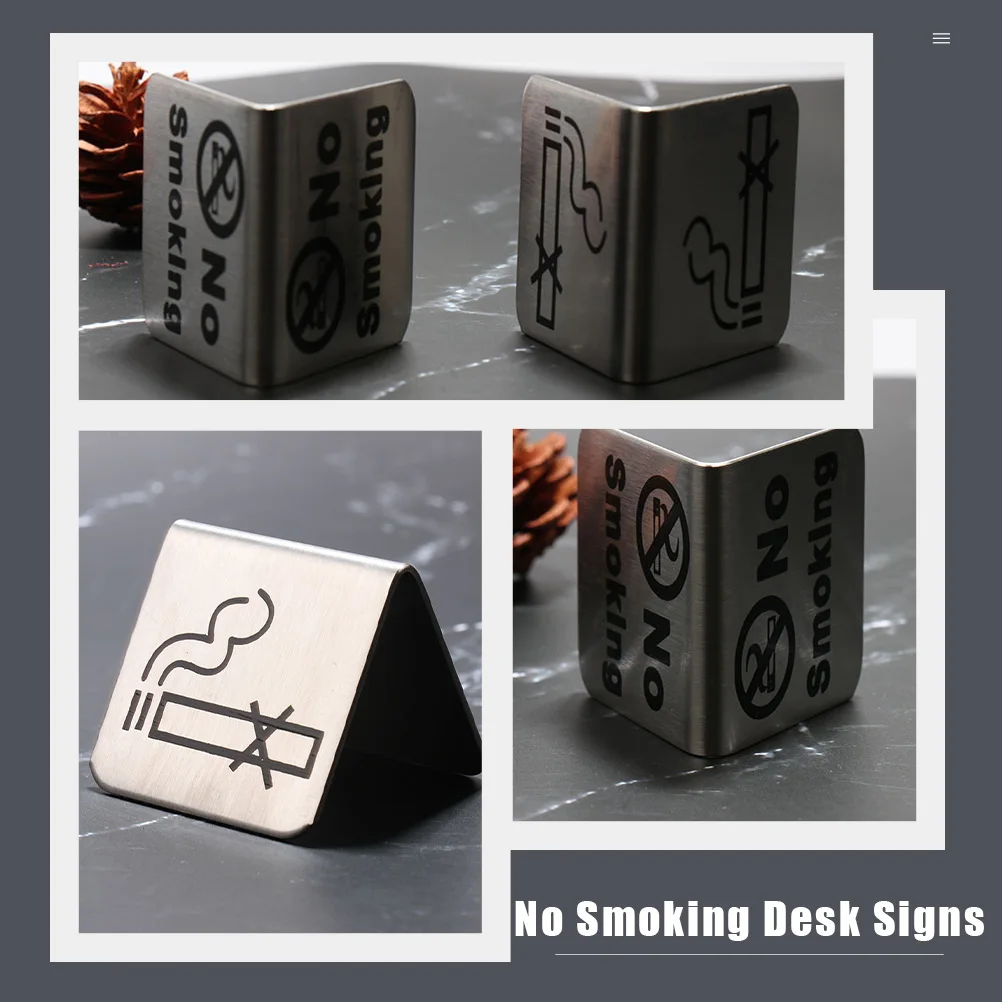 No Smoking Sign Non-smoking Table Desktop Double Side Signs Stainless Steel Simple for Home
