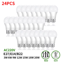 24pcs LED Bulb Lamps E27 E14 B22 AC220V Light Bulb 20W 18W 15W 12W 9W 6W 3W Lampada Living Room Home LED Bombilla