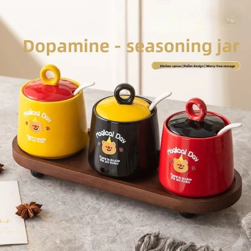 

Dopamine Ceramic Spice Jar Set - Aesthetic Kitchen Organizer with Wooden Stand,Minimalist Canisters Salt, Pepper,Pantry Storage​