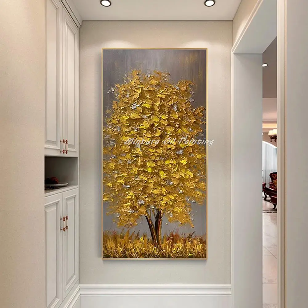 Mintura Handpainted 3D Gold Tree Oil Paintings on Canvas Modern Abstract Posters,Wall Art Picture,Room Decor,Entrance Decoration