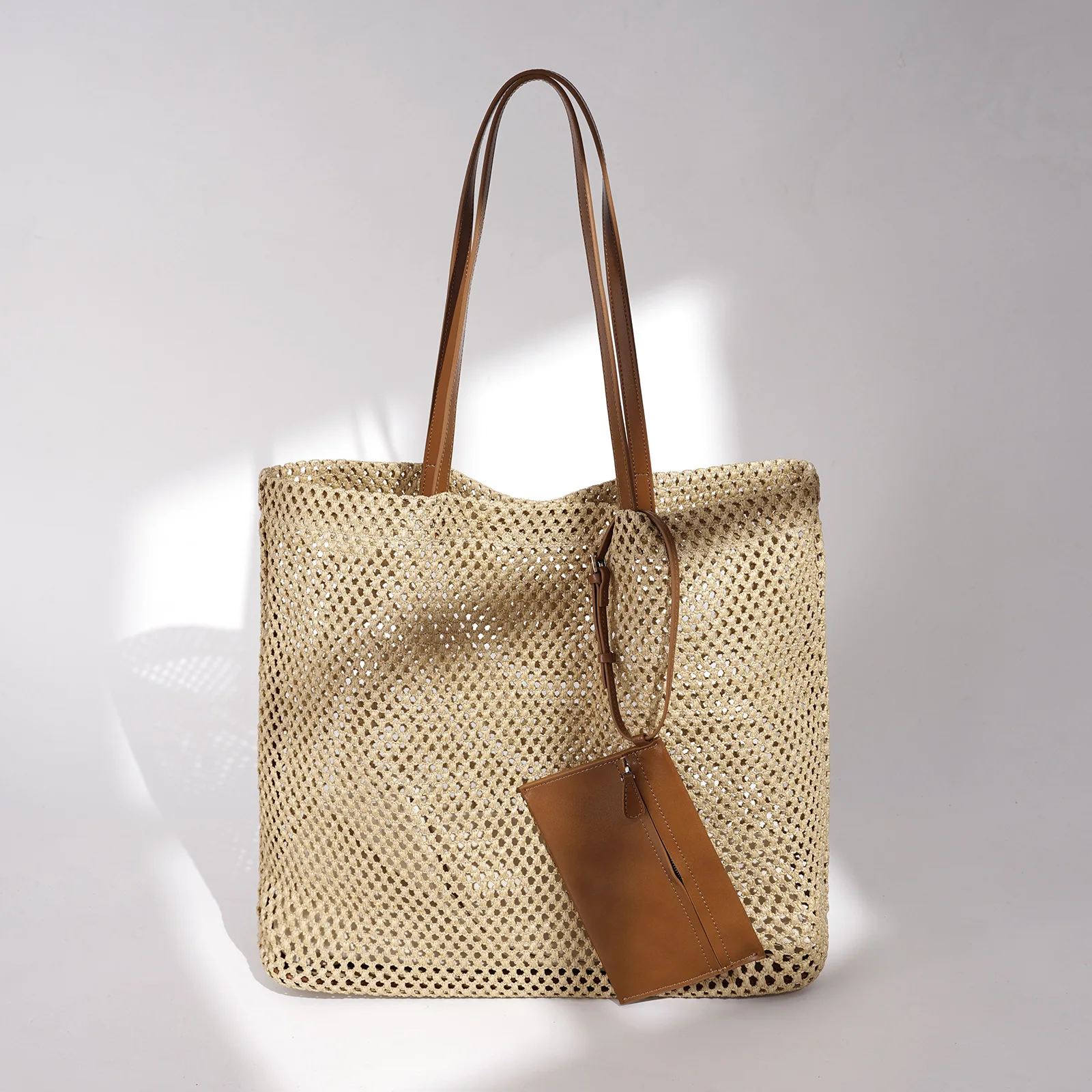 

2026 New Arrival Woven Tote Bag Hollow Out Two Piece Set Shoulder Bag Large Capacity Travel Commute Crossbody Bag