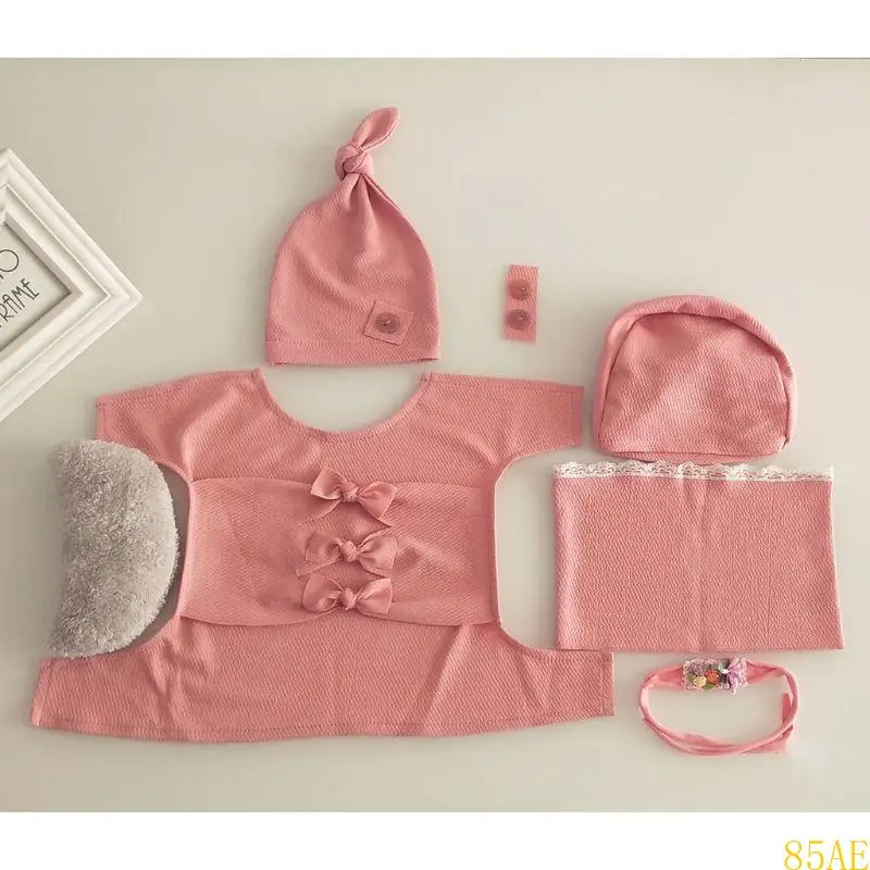 

85AE 7 Pcs/Set Newborn Photography Prop Hat Cashmere Shorts Photo Clothing