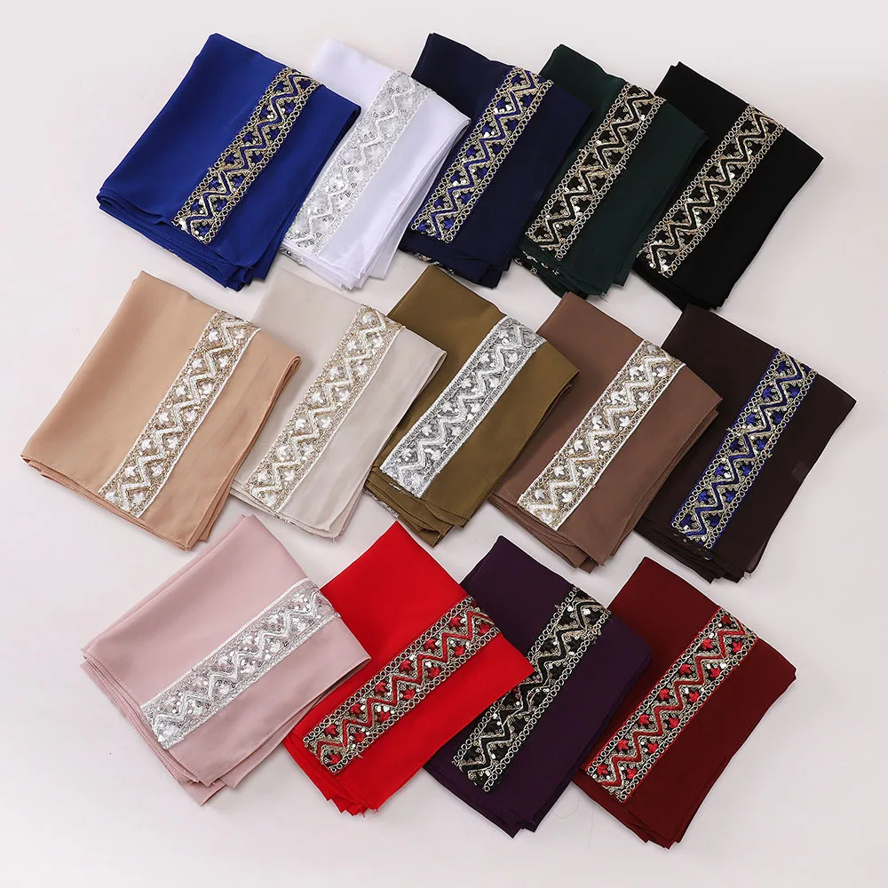 

Мусульманский шифоновый хиджаб Femme Musulman с блестками, длинный шарф, хиджаб, платок, модный простой тюрбан, платок, шали, повязки на голову, вуаль Mujer