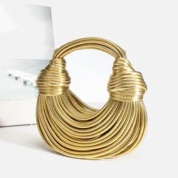 Handbags for Women 2025 New Gold Luxury Designer Brand Handwoven Noodle Bags Rope Knotted Pulled Hobo Silver Evening Clutch Chic