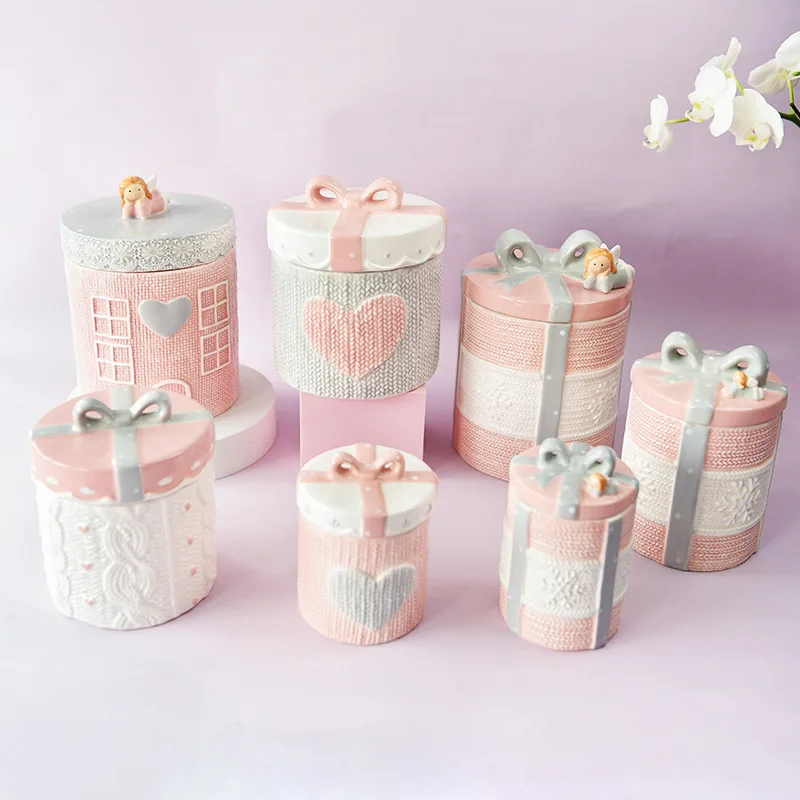 Wedding Angel Ceramic Sealed Storage Jar Solid Color Decoration Bedroom Dining Table Send Gift Ornament