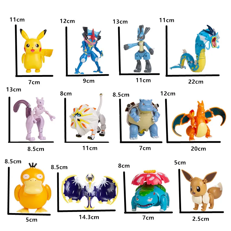 Genuine Pokemon Anime Figure Pikachu Gengar Mew Charizard Deformation Toy Pocket Monster Pokeball Gyarados Mewtwo Model Toy Gift