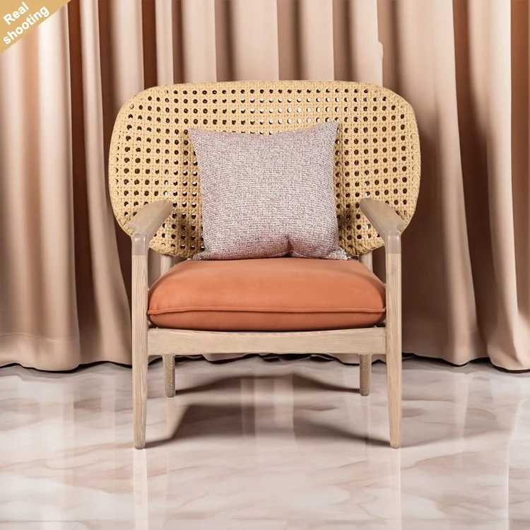 First Class Quality PE Rattan Balcony Solid Ashwood Armchair Living Room Chair  Chair for Hall Resting Area