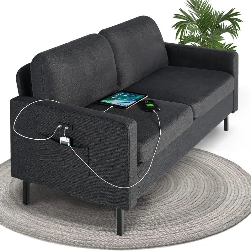 

STHOUYN 56" W Fabric Loveseat Sofa with 2 USB, Small Couches for Living Room,Office, Easy Assembly & Comfy Cushion, Dark Grey