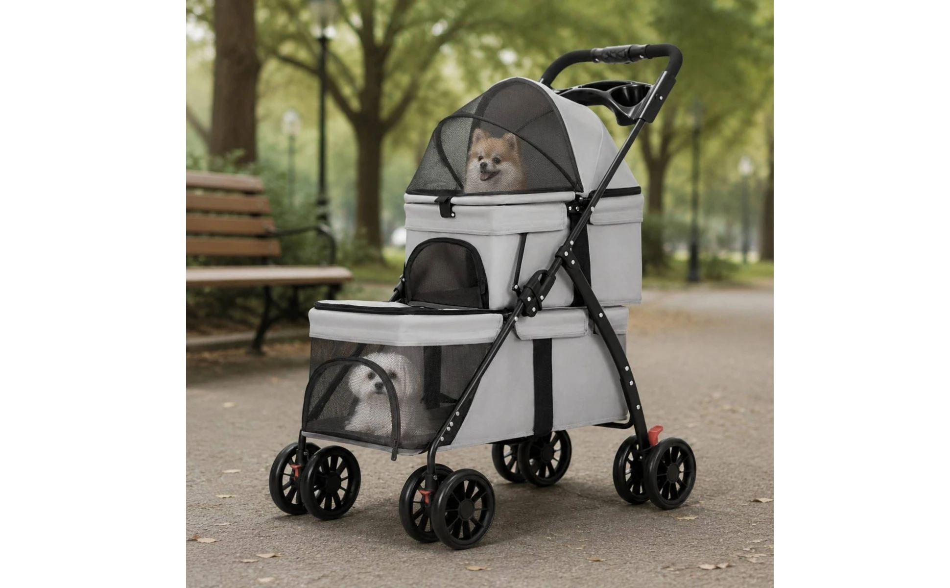 Double-Deck Pet Stroller Lightweight Small Dog Feline Stroller Pet Transport Lockable Wheels Removable Liner for Outdoor
